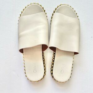 CHLOE Sawyer‎ Slide Studded Flat Sandals Size 9 White Designer Slip On